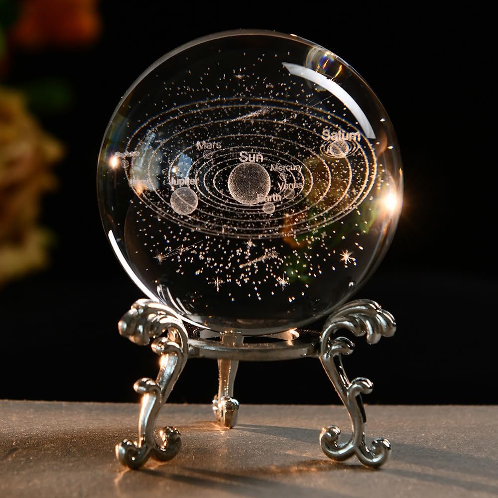 3D Solar System Crystal Ball Glass Space Paperweights Astronomy Gifts Solar System Model Gift for Boys Girls