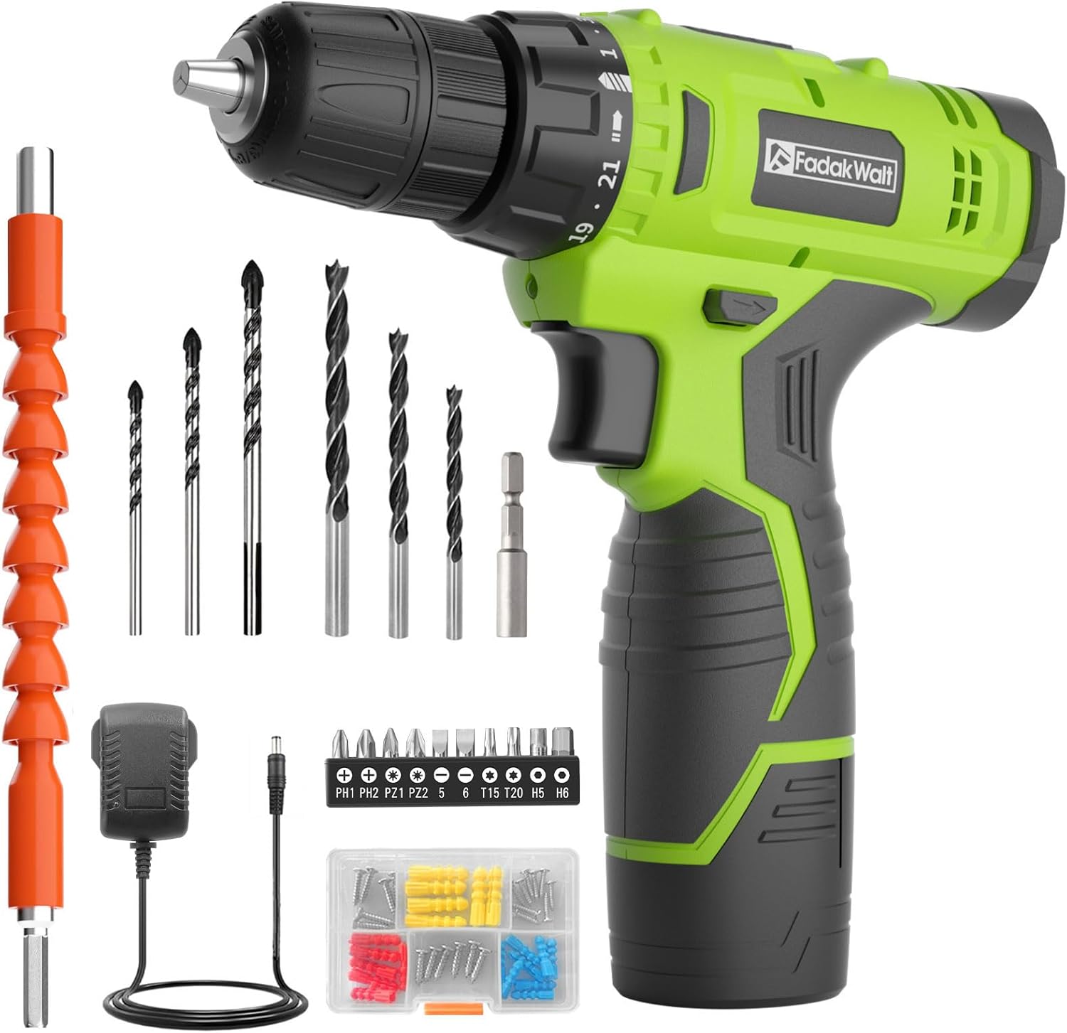 FADAKWALT 12V CordlessDrill, Battery Power Drill Drivers, 3/8” inch Keyless Chuck, Electric Screwdriver Kit