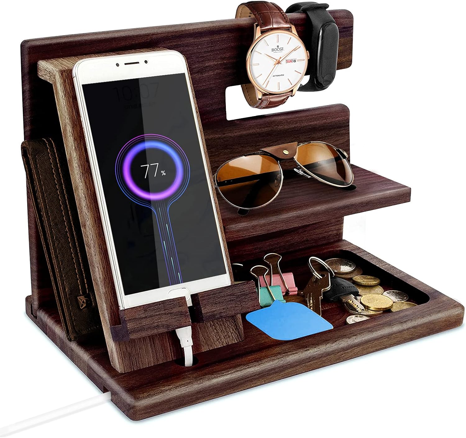 Gifts for Men Bedside Organiser Wood Phone Docking Station Dad Birthday Gifts for Him Nightstand Key Wallet Watch Stand Mens Gifts for Xmas Presents for Dad Husband Boyfriend Anniversary & Christmas